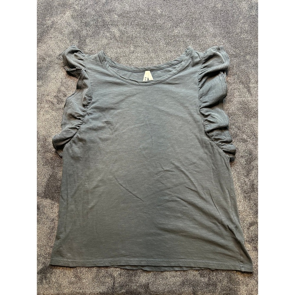 Pact Organic Cotton Ruffle Sleeve Top Charcoal Gray XL Eco Friendly Slub Tee-250